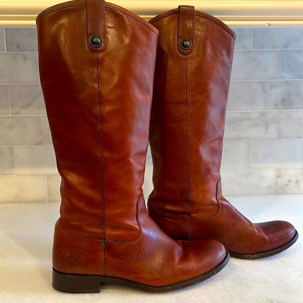 Frye Melissa Button Boots Cognac